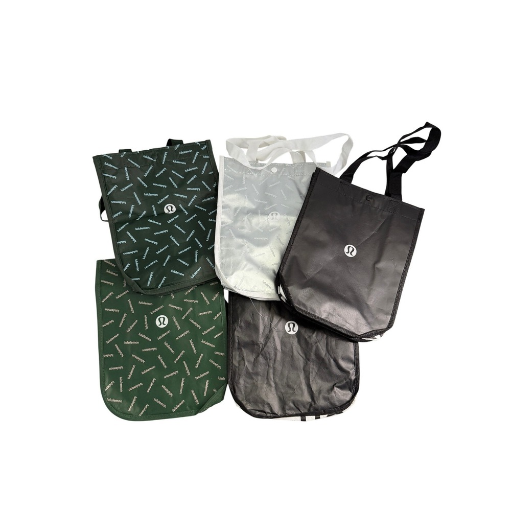 Lululemon Reusable Shopping Tote Bag Lot of 5 Green Black Silver Small Logo